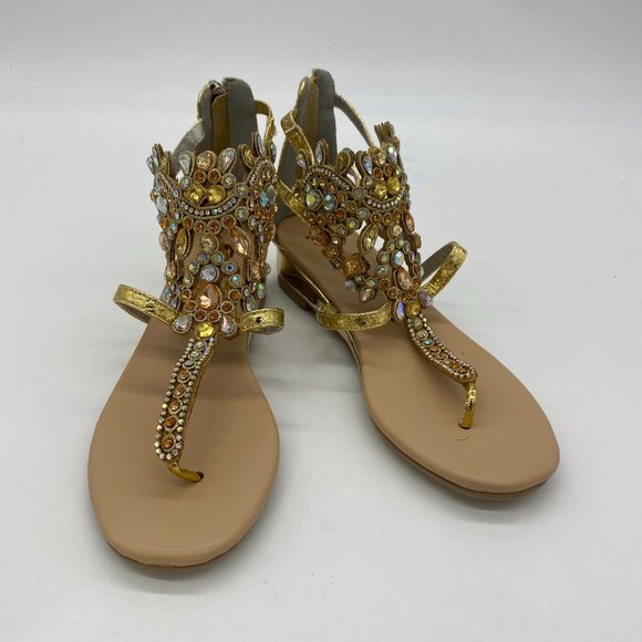 Fsj Gold Flipflops Wedding Rhinestones 